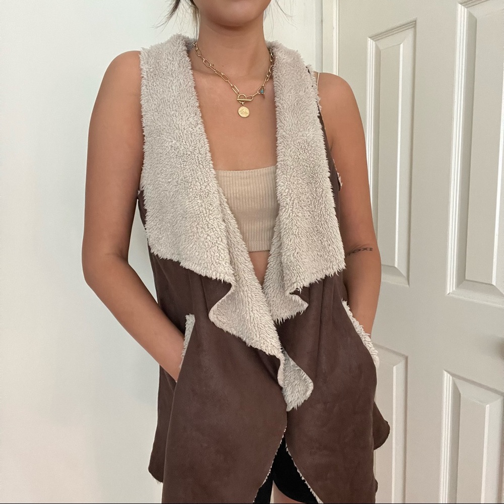 faux shearling suede vest